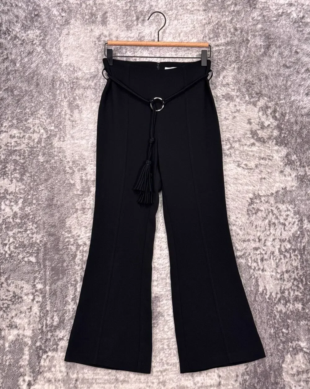 Cinq A Sept Pants 2 Womens Avril Flare Black Tassel Belted Trouser